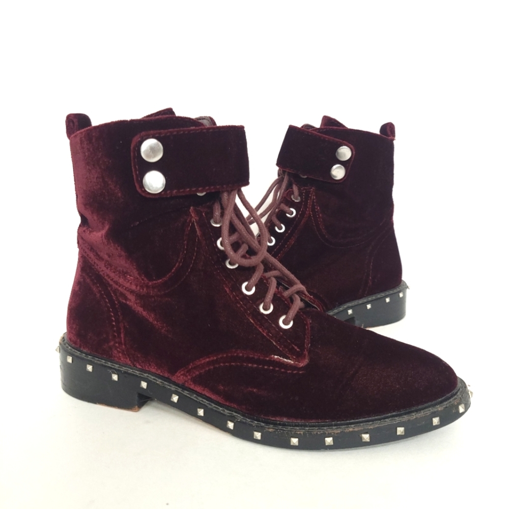 VINCE CAMUTO Women's Wine Burgundy Velvet Suede/studded Boots size 6.5